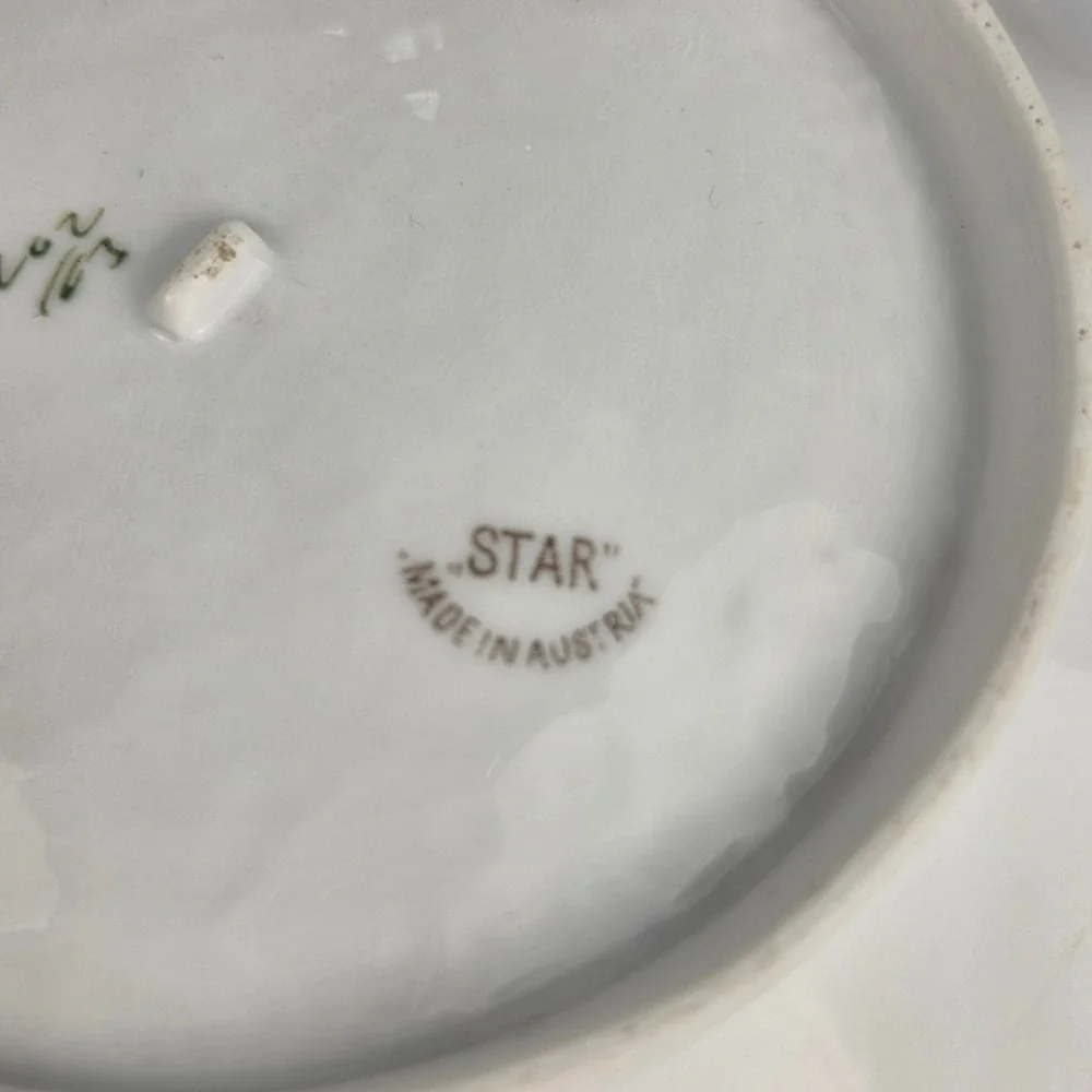 Antique Austria STAR Porcelain Bowl Yellow Rose Scalloped‎ Embossed Gold Gilt